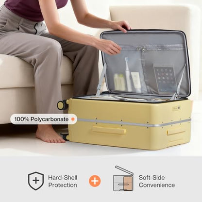 mixi 24 Inch Checked Luggage PC Hard Shell Suitcase Top Opening Aluminum Frame Travel Suitcases with Wheels, Lark Yellow - color: Lark Yellow, size: 24 inch