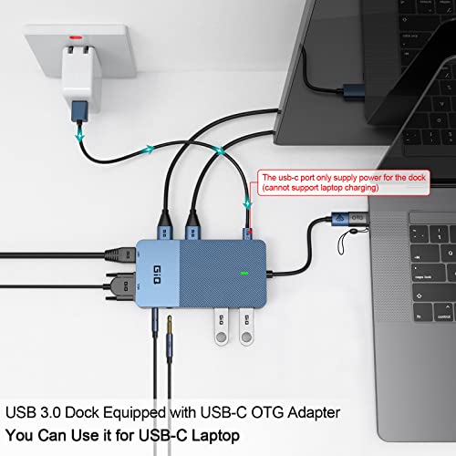 USB Docking Station GIQ USB C HUB USB 3.0 to Dual HDMI VGA Adapter Triple Display USB C Laptop Docking Station Dual Monitor HDMI Splitter Extender Compatible with MacBook M1 M2 M3 M4 M5 USB Dock - color: blue
