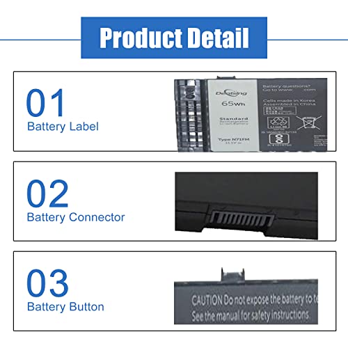 N71FM Battery Compatible with Dell Precision M4600 M4700 M4800 M6600 M6700 M6800 Series Notebook PG6RC FJJ4W T3NT1 11.1V 65Wh/5700mAh 6-Cell - size: 8.23*3.23*0.91 inch N71FM