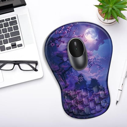 YIWEI Ergonomic Mouse Pad with Wrist Rest for Carpal Tunnel Pain Relief | Memory Foam Wrist Support,Non-Slip Rubber Base, Keyboard Computer Mousepad,Lycra Cloth Surface,Gaming Home Office - color: Moonlit Night