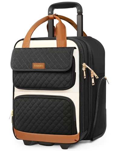 Underseat Carry On Luggage with Wheels, Airline Approved Personal Item Luggage, 16-Inch Multi-functional Underseat Luggage, Lightweight Overnight Suitcase for Women, Bussiness, Travel, Beige Brown - color: Beige Brown