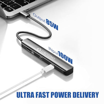 7-in-1 USB C Hub Docking Station with 4K HDMI Port & Ethernet | 4K HDMI 1G Gigabit Ethernet 100W PD Charging 2 USB 3.0 Ports SD/TF Card Reader, for MacBook/Dell/HP/Surface/Lenovo/Steam Deck - color: Dark gray