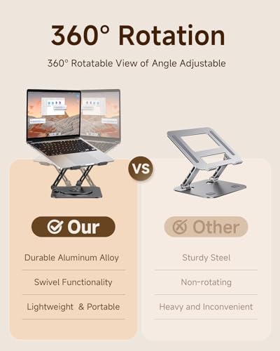 MCHOSE Laptop Stand for Desk, Ergonomic Laptop Riser with 360° Rotating Base, Foldable Notebook Computer Holder Stand Compatible with MacBook Air Pro, Dell XPS, More 10-15" Laptops, Black