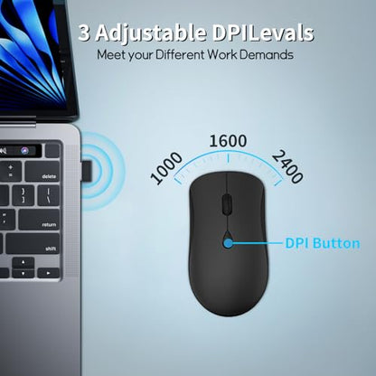 Slim Silent 2.4G Wireless Optical Mouse, Orange | Compatible MacBook, Chromebook, Laptop, PC; Quiet Click, 2400 DPI, Mini USB Receiver, Travel Portable Design - color: Black