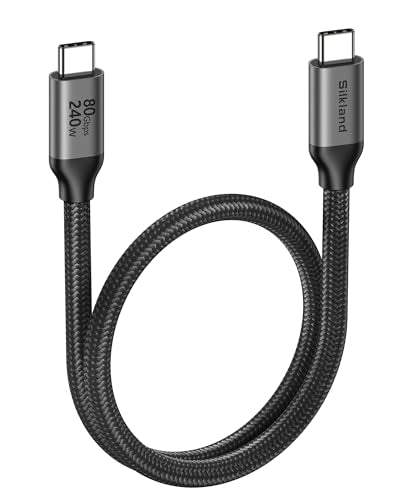 Silkland 80Gbps USB 4 for Short Thunderbolt 5 Cable 1.6FT, 120Gbps Bandwidth for 16K/Dual 8K, 240W Charing, Braided USB C Data Cable Compatible Thunderbolt 4, SSD,MacBook M4 Pro/Max,iPhone 17/16, Dock - size: 1.6 Feet