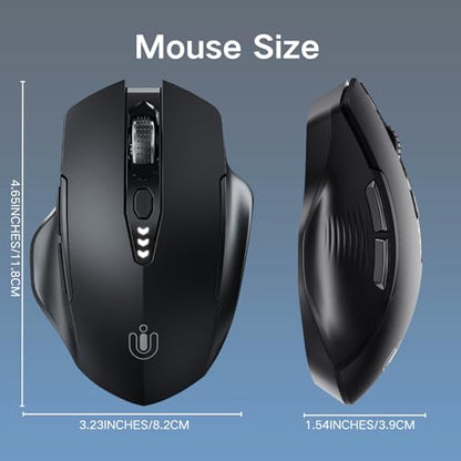 Uineer Bluetooth Mouse, Tri-Mode Wireless, Rechargeable, 3-Device Switch - color: Black