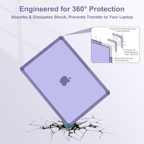 MOSISO Compatible with MacBook Air 13 inch Case M5 2026 M4 M3 M2 2025-2022 | A3449 A3240 A3113 A2681, 3 in 1 Kit Crack-Resistant Heavy Duty Protective Hard Shell Case Cover with TPU Bumper,Lavender Gray - color: Lavender Gray
