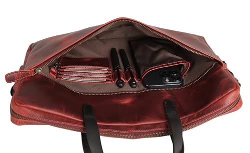 KomalC Leather Laptop Sleeve 15.5" with Trolley Strap, Fits up to 16" Laptop, Slim Office Bag with Shoulder Strap - color: Red