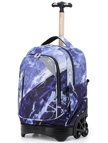 NEW TILAMI 18-Inch Rolling Backpack 6-Wheel for Kids School Travel | 6-Wheel Stair-Climbing Girls Boys Carry-on Suitcase Water-Resistant Adjustable Trolley Handle Wheels School Travel Camping - color: Purple Lightning