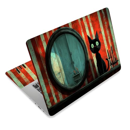 Laptop Skin Sticker Decal for 12 13 13.3 14 15 15.6 in, Universal Vinyl Waterresistant Protector Cover for Notebook PC Netbook, Computer Decor for Women Girls Spooky Black Cat - color: Spooky Black Cat