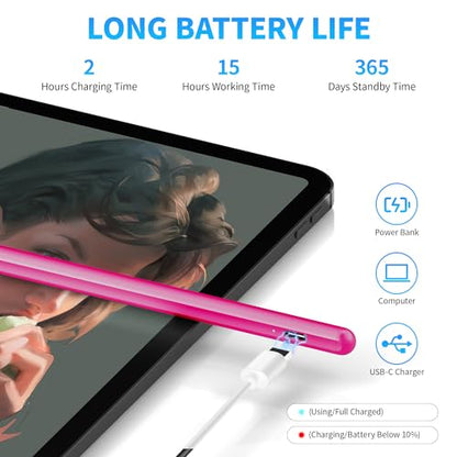 DRYMOKINI Pink Stylus Pen, Active Stylus Pen Touch Screens Compatible for Android and i-OS Tablet/Phones, Rechargeable Universal Stylus Pencil Compatible for A-pple/i-Pad/Phone Tablet - color: Candy Pink