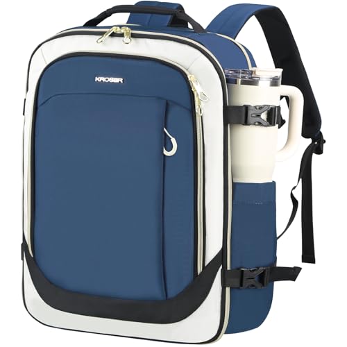 KROSER Laptop Backpack Computer Backpack 17 Inch Men-Beige/Haze Blue/Black | 40L Large Laptop Water-Repellent Travel Backpack Casual Daypack for Business/College/Women - color: Beige/Haze Blue/Black
