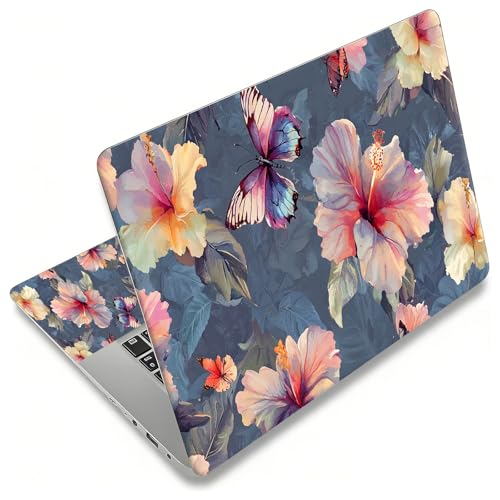 Laptop Skin Sticker for 12.1”-15.6“ Laptops (Fits 13”, 13.3”, 14”, 15”, 15.4”) | Protective Universal Reusable Vinyl Art Decal Cover | Waterproof & Scratch-Resistant-Flower Butterflies - color: Flower Butterflies
