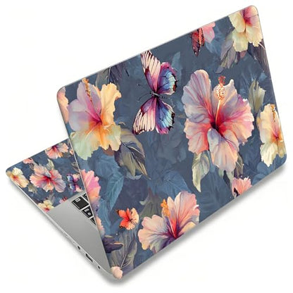 Laptop Skin Sticker for 12.1”-15.6“ Laptops (Fits 13”, 13.3”, 14”, 15”, 15.4”) | Protective Universal Reusable Vinyl Art Decal Cover | Waterproof & Scratch-Resistant-Flower Butterflies - color: Flower Butterflies