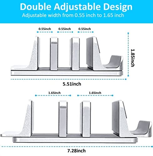 Vertical Laptop Stand [Updated Version], 3 Slot Desktop Stand Holder with Adjustable Dock, 4 in 1 Design Space-Saving Laptop Stand for Desk MacBook/Surface/Samsung/HP/Dell/Chrome Book (Silver)