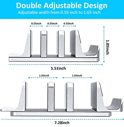 Vertical Laptop Stand [Updated Version], 3 Slot Desktop Stand Holder with Adjustable Dock, 4 in 1 Design Space-Saving Laptop Stand for Desk MacBook/Surface/Samsung/HP/Dell/Chrome Book (Silver)