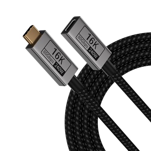 Long USBC Extension Cable 6.6FT Compatible with Thunderbolt 5,USB5 Extension Cord 80Gbps Data & 240W Charging, 16K/8K Display,Type C Male to Female Extender for Thunderbolt 4/3 /SSD/Hub - size: 6.6FT