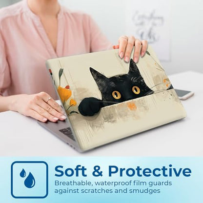 Reusable Universal Laptop Skin Sticker, Cut to Fit for 11.6–15.6 Inch Laptops, Waterproof Protective Film, No-Residue - Flower Cat Peek - color: Flower Cat Peek