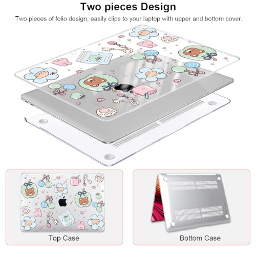 for MacBook Air 13 inch Case M1 A2337 A2179 A1932 2018-2021 Release|Pattern Plastic Hard Shell Case & Keyboard Cover & Screen Protector, Cute Little Bear - color: Cute Little Bear