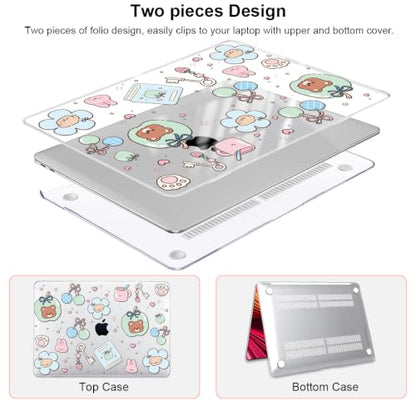 for MacBook Air 13 inch Case M1 A2337 A2179 A1932 2018-2021 Release|Pattern Plastic Hard Shell Case & Keyboard Cover & Screen Protector, Cute Little Bear - color: Cute Little Bear