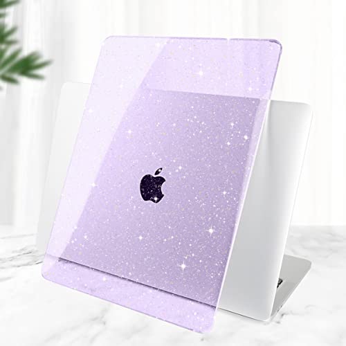 DONGKE for MacBook Air 13 inch Case 2021-2018 Release A2337 M1 A2179 A1932, Bling Plastic Hard Shell Case & Keyboard Cover Only Compatible with MacBook Air 13 inch Retina Fits Touch ID, Sparkly Purple - color: Sparkly Purple