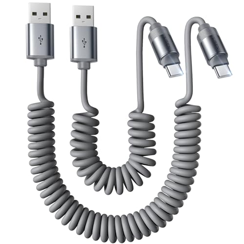 LISEN Android Auto USB Cable, 2 Pack for CarPlay, Short Coiled USB A to USB C Cable Compatible with iPhone 17/16/15, Samsung Galaxy S25/S24/S23 A15/A14, Google Pixel 9/8, Space Gray 4+6FT - color: Space Gray, size: 4FT+6FT