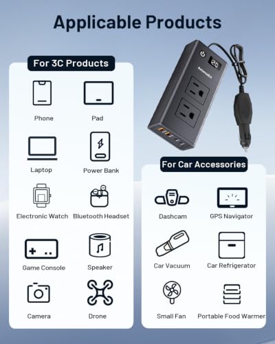 200W Portable 12V to 110v Car Charger Power Inverters for Vehicles | 36W USB-A, Fast Charging USB-C, Dual AC Outlets, Cigarette Lighter Adapter for Laptop/Camping/Road trip essentials