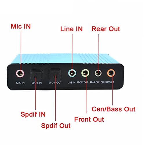 5.1 Channel USB Sound Card, Analog Play Recording External Sound Card for PC Laptop Computer with Multiple Interfaces, 48kHz Sampling Rate (Blue)