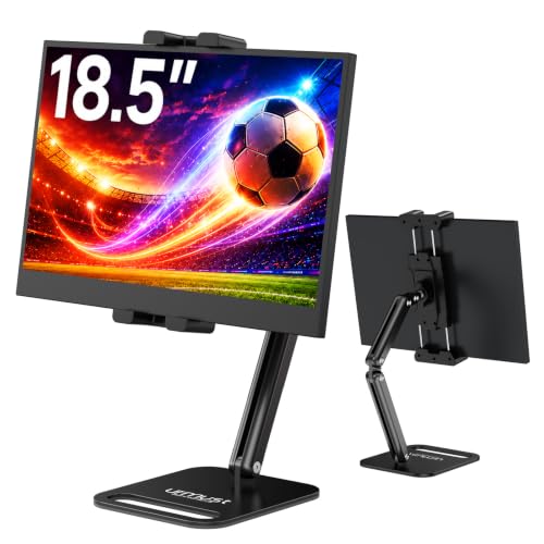 Urmust Portable Monitor Stand for 10-18.5 Inch Screens, Dual Adjustable Arm | Weighted metal base, foldable dual arm, adjustable viewing angle, stable laptop second screen for home office, travel - size: Dual-arm