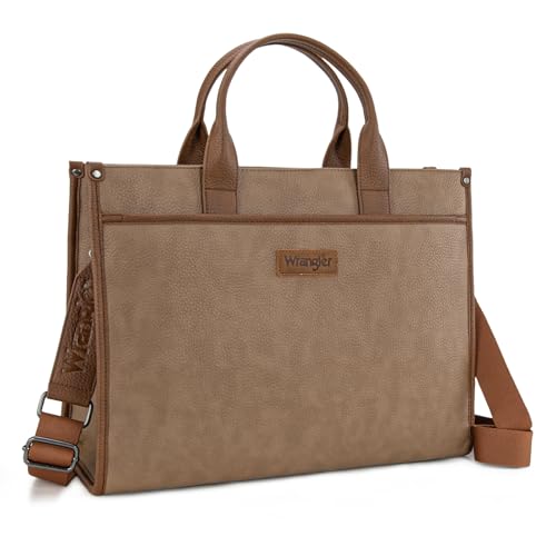 Wrangler Laptop Bag for Women 15.6 Inch Vintage Work Tote Bag for Business Briefcase Handbag with Adjustable Shoulder Strap - color: Khaki