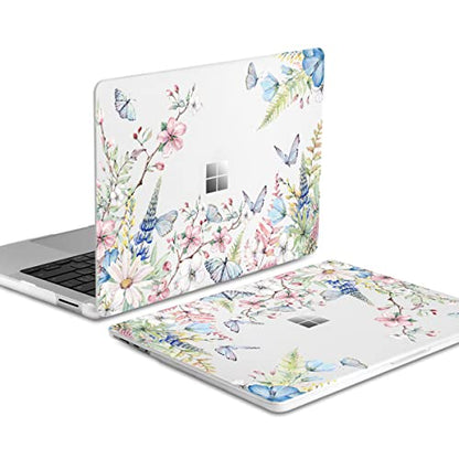 Batianda Case for 12.4" Microsoft Surface Laptop Go 3 2023 Release/Surface Laptop Go 2 (2022), Designed Clear Protective Plastic Hardshell & Keyboard Cover & Screen Protector,Flowers and Butterflies - color: Flowers