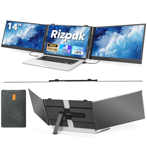 14" Triple Laptop Screen Extender, FHD 1080P IPS Ultra-Thin Portable Monitor, 2.2lbs Plug & Play USB-C/HDMI Travel Monitor for 13”-17” Laptops, Compatible with Windows, Mac, Android, Chrome - style: 14” Slim Triple Monitor