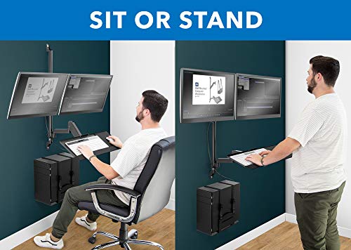 Mount-It! Dual Monitor Arm Wall Mount Workstation with Keyboard Tray & CPU Holder, Height Adjustable Gas Spring Full Motion Computer Station, Fits 17–32” VESA 75x75 100x100, Black - size: Dual Monitor