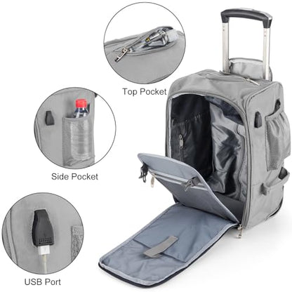 Boardingblue 17x10x9 Inches United Airlines Rolling Personal Item Under Seat Duffle Bag Luggage Suitable For Major Airlines Including Spirit and Frontier. - color: Grey