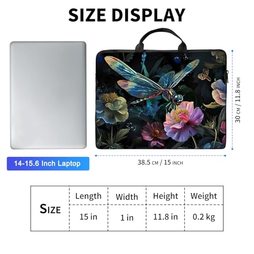 Laptop Bag,14 15 15.6 inch Laptop Case Sleeve,Computer Sleeve with Handle for Women Men,Carrying Case for MacBook,Dell,Lenovo,Notebook Computer,Dragonfly Flower - color: Dragonfly Flower