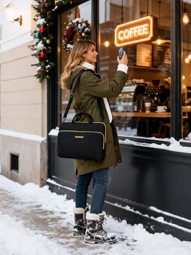 BAGSMART Laptop Sleeve 15-15.6 inch Case Protective Water-Resistant | Lightweight Laptop Bag for Women with Pocket and Handle, Compatible with MacBook, HP, Dell, Acer and Asus notebooks - color: Black-Shoulder Strap, size: 15.6 Inch