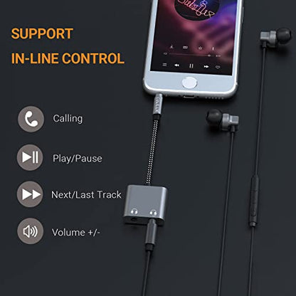 Cubilux 3.5mm Male to Dual Female Headphone Jack Splitter for Sharing Music, 2-Way 1/8” Stereo Audio Y Adapter, Compatible with MacBook iPad PC Computer Phone Laptop Tablet PS4 PS5 Xbox One/360 - color: Grey