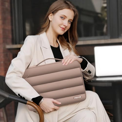 MOSISO 360 Protective 13-14 inch Laptop Case, 13.3 inch Puffy Laptop Sleeve | Compatible with MacBook Neo/Air 13.6/Pro 13/Pro 14, HP Dell ASUS Lenovo, Polyester Horizontal Side Open Bag, Brown - color: Brown, size: 13.3 inch