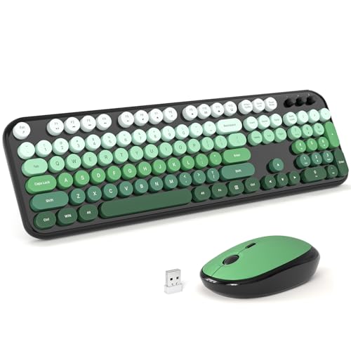 MOFII Wireless Keyboard and Mouse Combo, Full Size 2.4G Retro Round Computer Keyboard and Mouse Set, Plug and Play, for Windows, Computer, Desktop, PC, Notebook - (Green Gradient) - color: Green Gradient