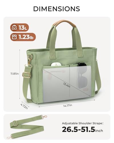 Tuwubi Canvas Tote Bag for Women, Large Tote Bag with Zipper & Compartments for Travel Work College Teacher Nurse - color: Muted Green