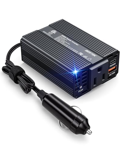 Bestek 200W Car Inverter Power Outlet DC 12V to AC 110V-Car Plug in Adapter Outlet with PD 30W USB-C QC 18W USB-A Fast Charging Port-Car Charger Cigarette Lighter Adapter for Phone,Laptop