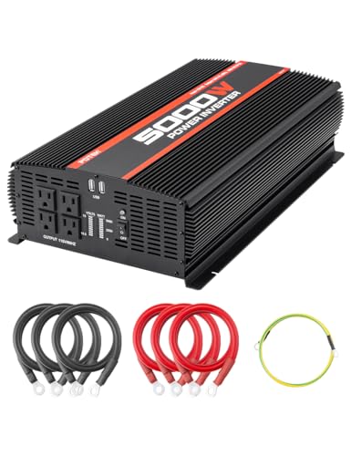 POTEK 5000W Power Inverter 4 AC Outlets 12V DC to 110V AC Car Inverter with 2 USB Ports Black - size: 5000W-MSW
