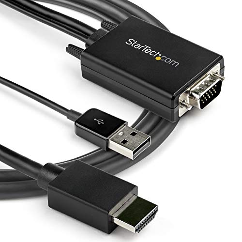 StarTech 6ft (2m) VGA to HDMI Converter Cable, USB Audio (VGA2HDMM2M) | Analog to digital video adapter cable, Connect VGA PC to HDMI display, Male to male, Up to 1080p 60Hz - size: 2m