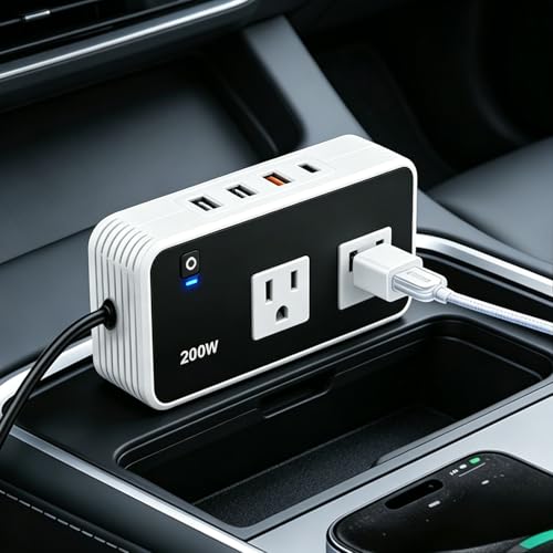 200W Car Power Inverter, DC 12V to 110V AC Car Plug Adapter Outlet with [20W USB-C], USB-Fast Charger[18W], 4.8A Dual USB Car Charger for Laptop, Black - color: Black