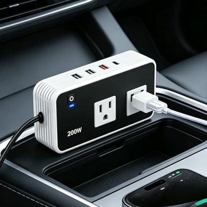 200W Car Power Inverter, DC 12V to 110V AC Car Plug Adapter Outlet with [20W USB-C], USB-Fast Charger[18W], 4.8A Dual USB Car Charger for Laptop, Black - color: Black