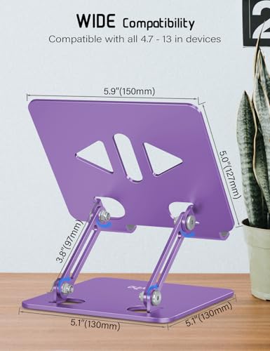 Aoviho Tablet Stand for Desk,Adjustable Tablet Holder,Purple | Stable Aluminum Design, Fits iPad Pro/Air/Mini & Samsung Tablets, Adjustable Viewing, Ideal for Office & Home - color: Purple