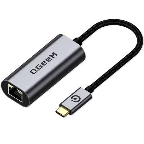 QGeeM USB C to Ethernet Adapter, 1000Mbps Gigabit RJ45 LAN Network Dongle, Thunderbolt 5/4/3 Compatible, Braided Nylon Aluminum Case for iPhone 17/16/15 Pro Max, MacBook Pro/Air M3/2, iPad, XPS - Gray - color: Classic Gray