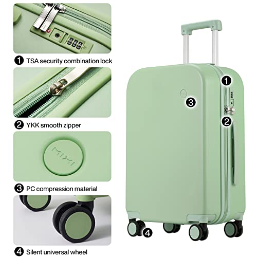 mixi Luggage Suitcase with Spinner Wheels, Hardside Rolling Suitcase PC with Cover & TSA Lock Lightweight Travel Case 24in Checked in, Avocado Green - color: Avacado Green, size: 24in Checked in