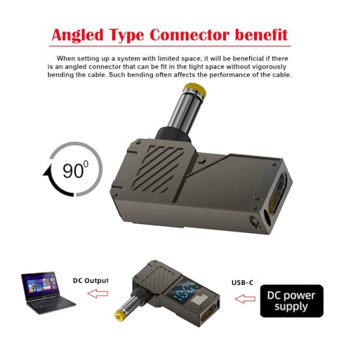 USB C to DC Adapter,USB C Female to DC 5.5x2.5mm Barrel Jack Plug PD 100W Laptop Fast Charging Adapter with Wattage Display - style: 5.5x2.5mm