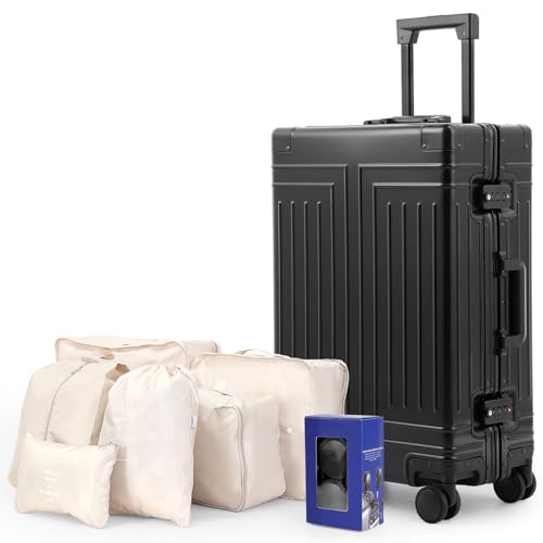 All Aluminum Magnesium Carry On Luggage，Cut from Whole Aluminum Sheet，22x14x9 Airline Approved ，（3rd Generation，Premium Magnesium Metal zipperless suitcase ） (black, 24inch) - color: black, size: 24 inch